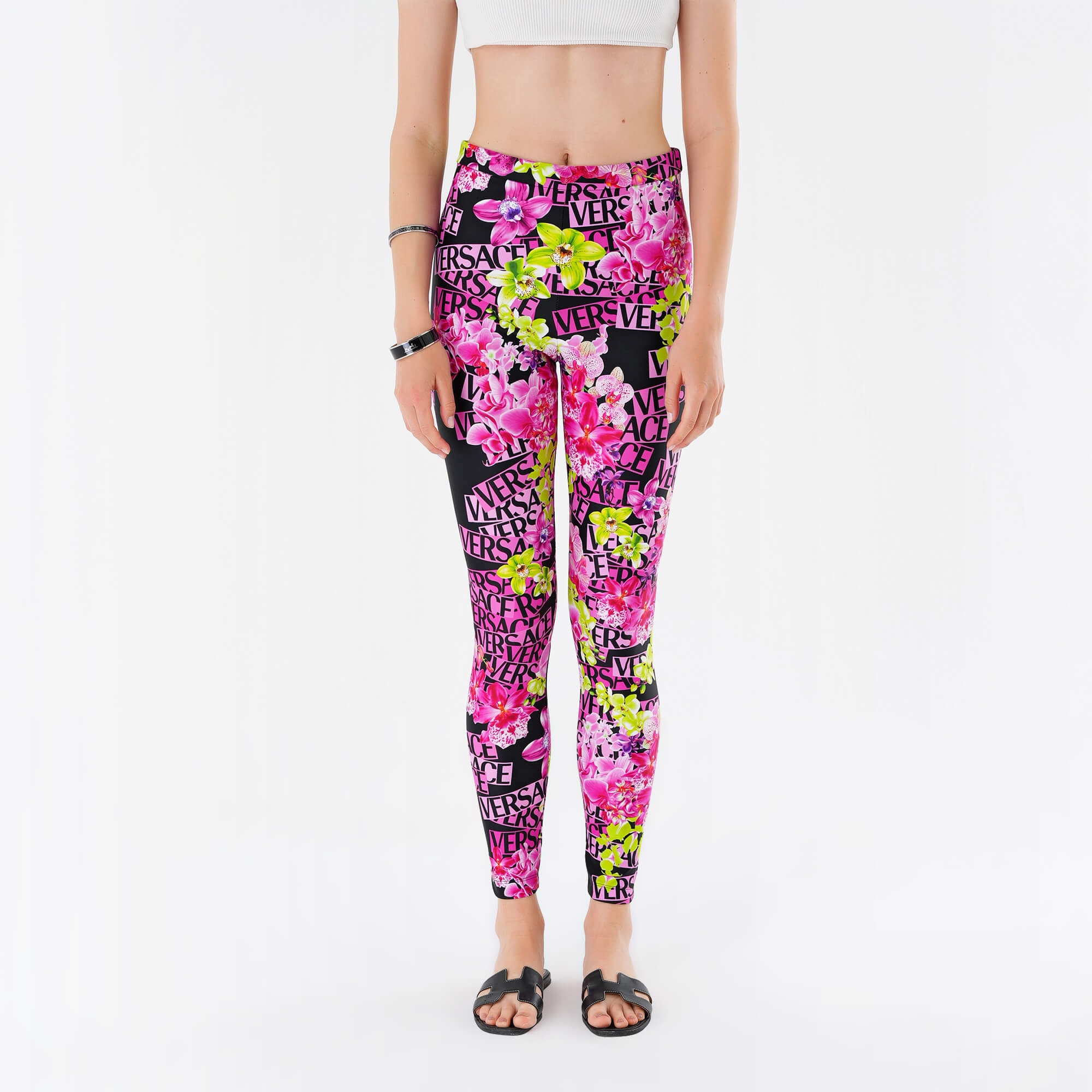 Versace- Multicolor Floral  Logo Printed Leggings IT42